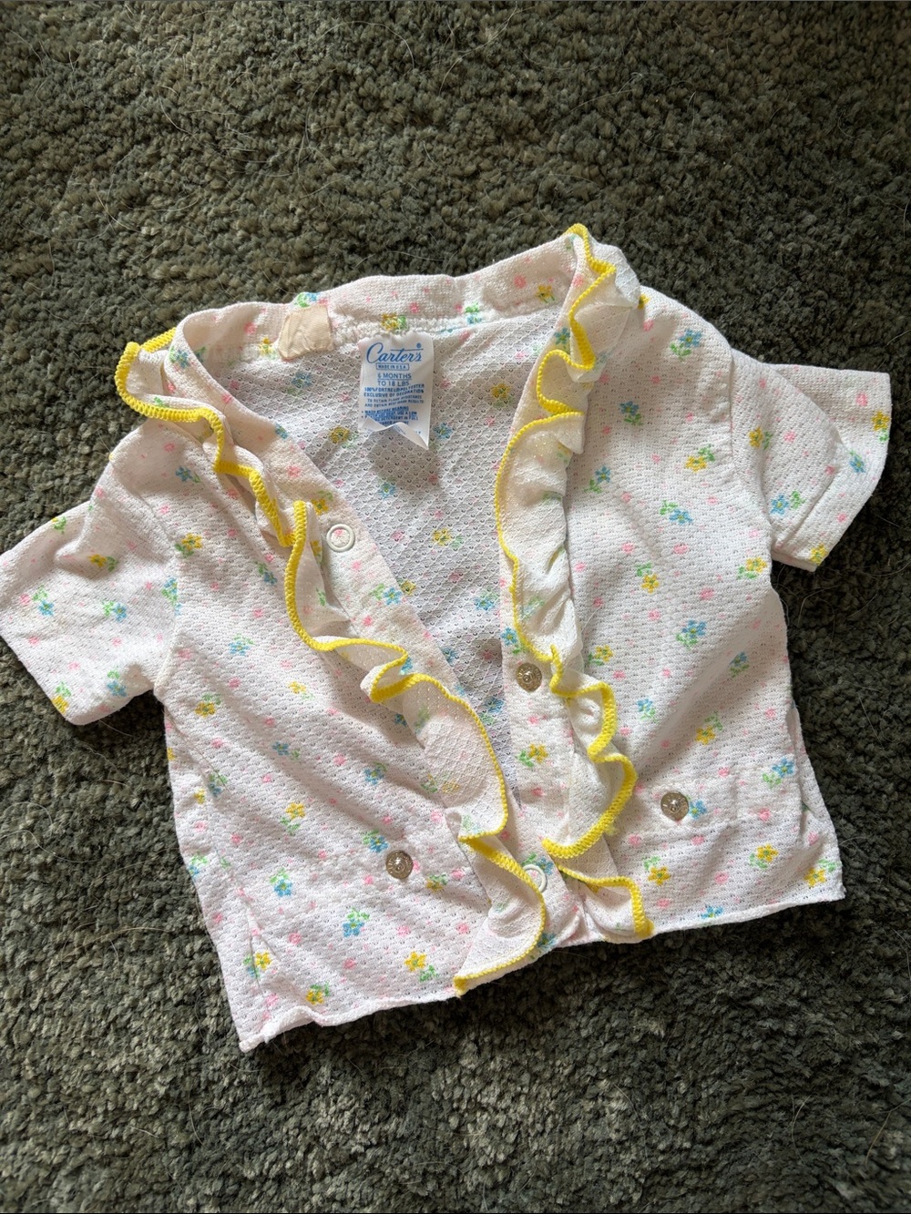 Carter's White Baby Cardigan with Yellow Ruffle Trim